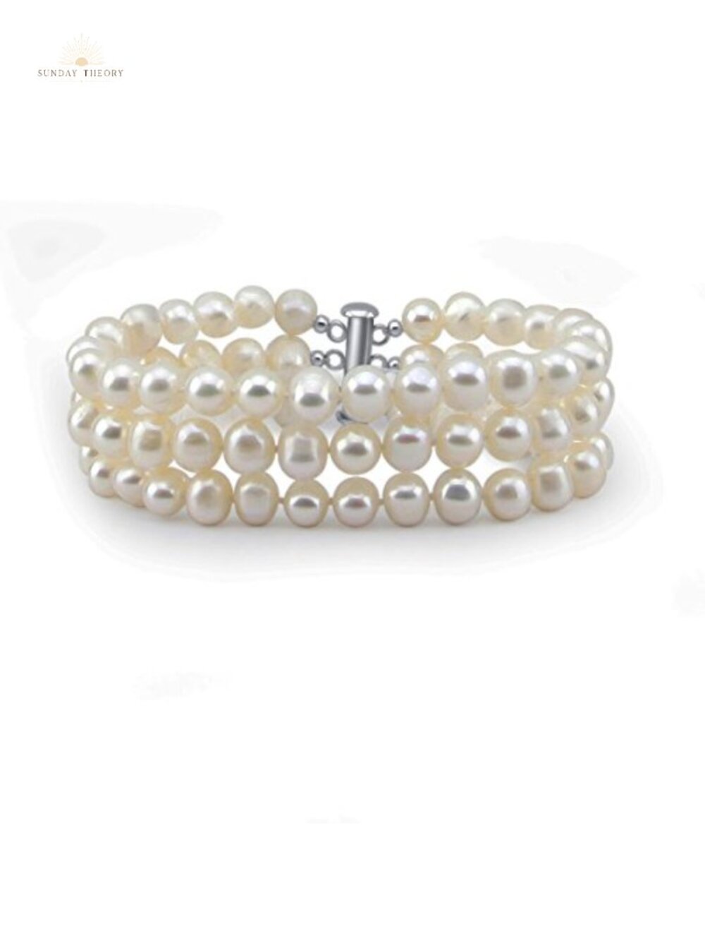 3-Row Freshwater Cultured Pearl Bracelet, 7.5 Inch Strand, Rhodium Plated